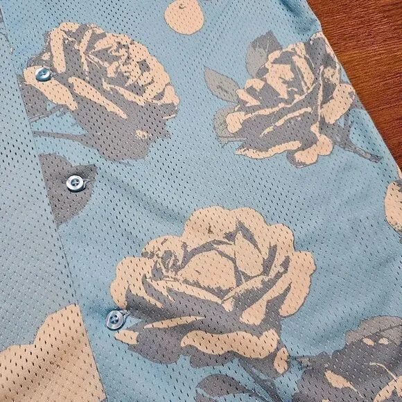 Nike Rose City Mesh Button-Up Shirt Dri-Fit Floral Men's Medium Blue FJ1650-499 - Picture 5 of 12